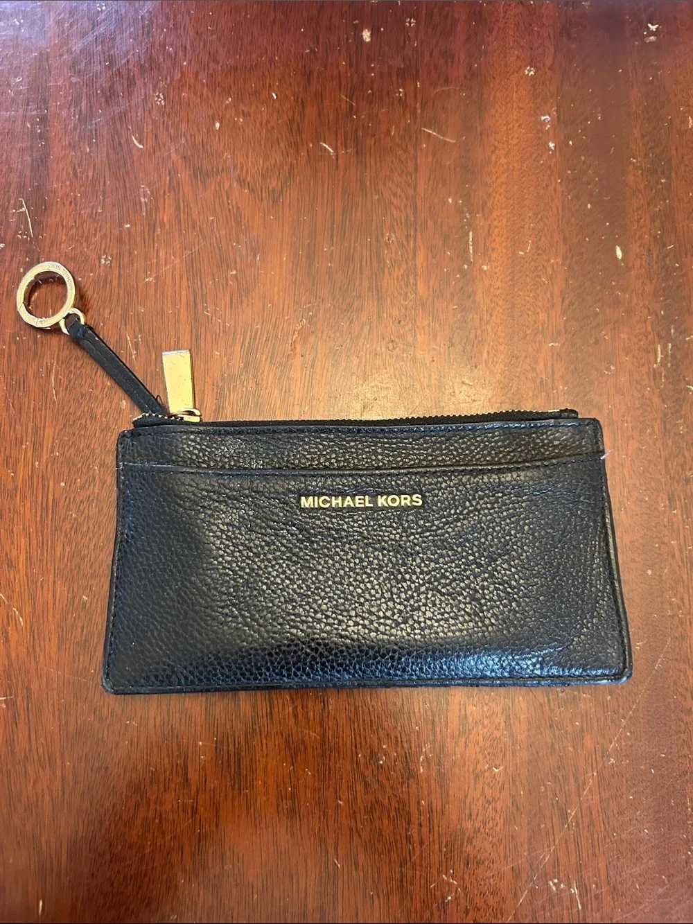 Michael Kors Black Pebbled Leather Wristlet with Gold Accents VGUC